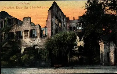Ak Heidelberg am Neckar, Schlosshof, Ruine, Erker der Bibliothek