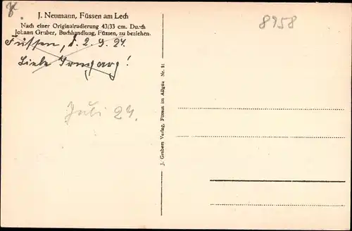 Künstler Ak Neumann, J., Füssen im Allgäu, Teilansicht