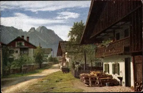 Ak Garmisch Partenkirchen in Oberbayern, Wohnhäuser, Blick auf den Waxenstein
