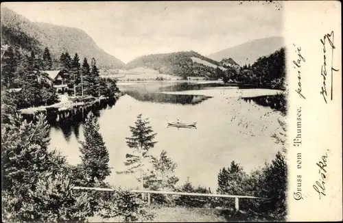 Ak Thumsee Karlstein Bad Reichenhall Oberbayern, Gesamtansicht, Ruderboot