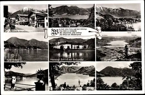 Ak Tegernsee in Oberbayern, herzogliches Schloss, Bräustübl, Fernblick vom Wallberg