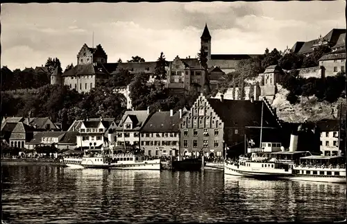 Ak Meersburg am Bodensee, Teilansicht, Hafen, Dampfer