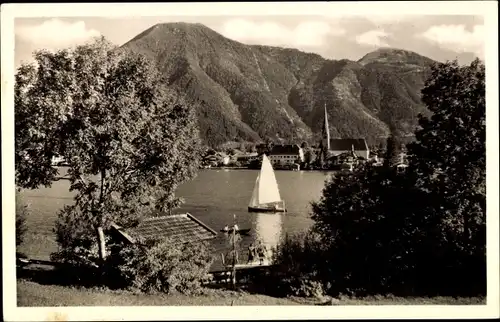 Ak Rottach Egern in Oberbayern, Wallberg, Setzberg, Segelboot