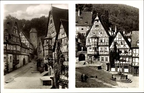 Ak Miltenberg in Unterfranken Bayern, Partien am Marktplatz, Fachwerkhäuser, Brunnen