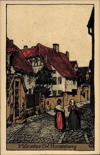 Steindruck Ak Münster in Westfalen, Horsteberg, Strassenansicht