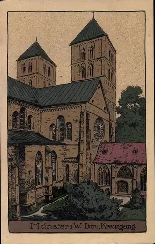 Steindruck Ak Münster in Westfalen, Dom, Kreuzgang