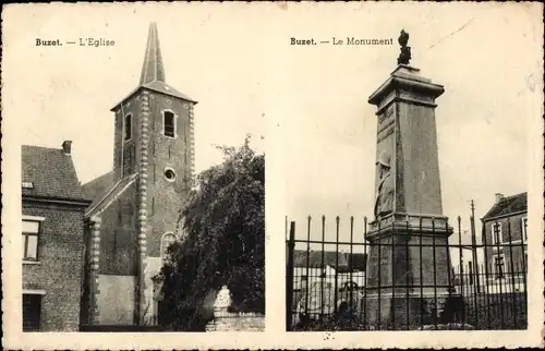Ak Obaix Buzet Hennegau Wallonien, Kirche, Denkmal