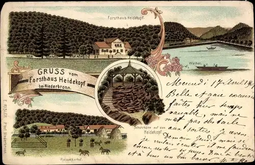 Litho Niederbronn les Bains Bad Niederbronn Elsass Bas Rhin, Forsthaus Heidekopf, Schutzhütte