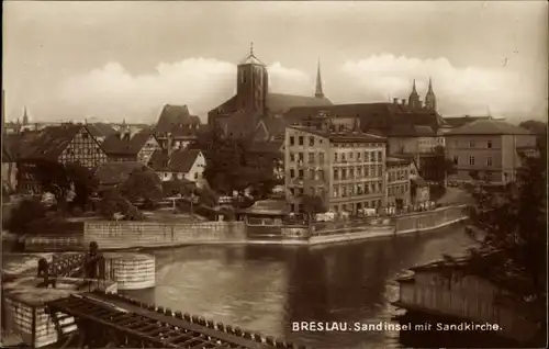 Ak Wrocław Breslau in Schlesien, Sandinsel mit Sandkirche