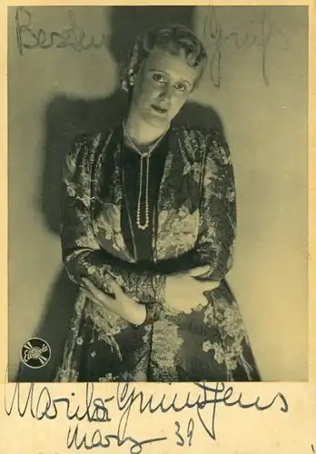 Autogrammkarte Schauspielerin Marita Gründgens, Portrait, Autogramm