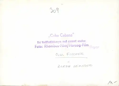 Foto Filmszene Cuba Cabana, Schauspieler O. W. Fischer mit Zarah Leander, Autogramm