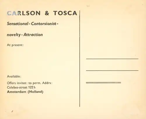 Ak Carlson und Tosca, Contorsionist, Artisten, Autogramm