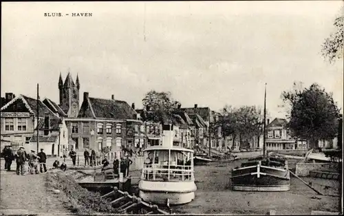 Ak Sluis Zeeland Niederlande, Hafen