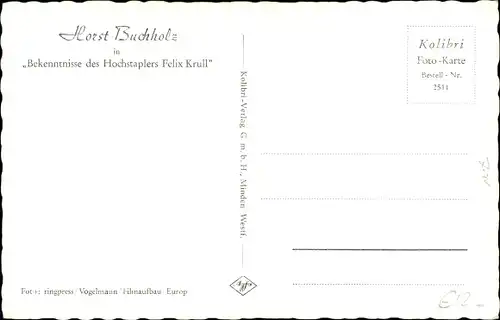 Ak Schauspieler Horst Buchholz, Bekentnisse des Hochstaplers Felix Krull, Autogramm