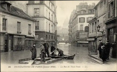 Ak Paris V., Überschwemmung 1910, Blick von der Rue du Haut Pavé