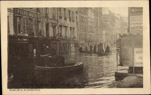 Ak Paris, Die Flut der Seine, Quai des Grands-Augustins