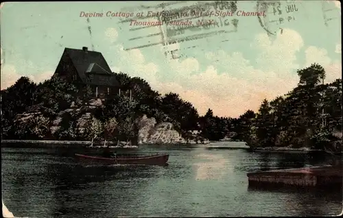 Ak Thousand Islands NY, Devine Cottage am Eingang zum Out-of-Sight Channel