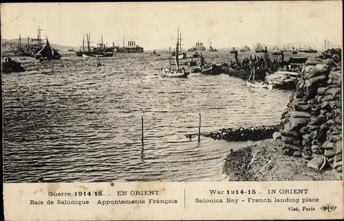 Ak Thessaloniki Griechenland, Hafen, Landungsplatz der französischen Truppen, 1. WK