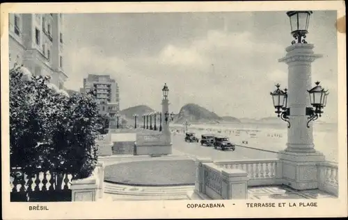 Ak Copacabana Rio de Janeiro Brasilien, Terrasse, Strand