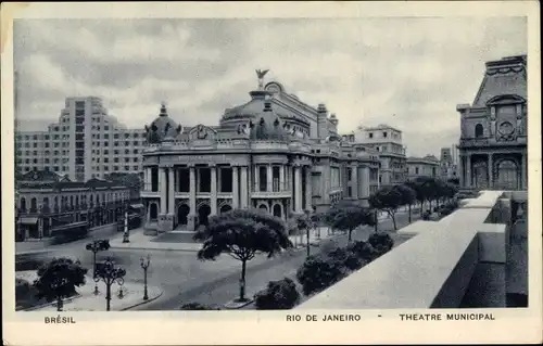 Ak Rio de Janeiro Brasilien, Theatre Municipal, Platz vor dem Theater
