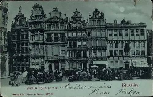 Mondschein Ak Brüssel Brüssel, Place de l’Hotel de Ville