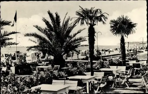 Ak Grömitz in Ostholstein, Terrasse, Palmen, Strandpartie