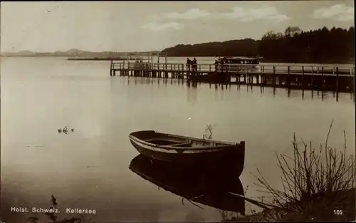 Ak Malente in Ostholstein, Kellersee, Boot, Seebrücke