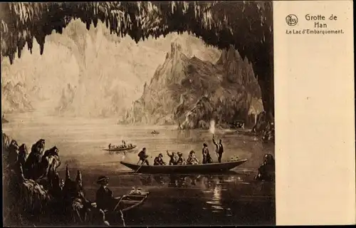 Ak Grotte de Han Han sur Lesse Wallonie Namur, Der Einschiffungssee