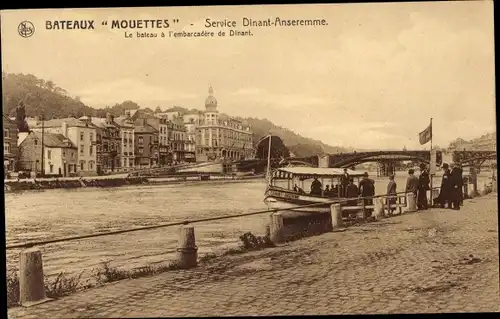 Ak Dinant Wallonien Namur, Bateaux Mouettes, Das Boot am Pier von Dinant