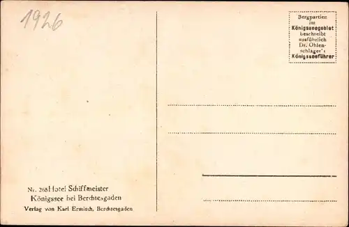 Ak Schönau am Königssee Oberbayern, Hotel Schiffmeister am Königssee