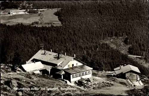Ak Bayerisch Eisenstein in Niederbayern, Großer Arber, Arber Schutzhaus, Sessellift, Bergstation