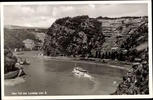 Ak Sankt Goarshausen am Rhein, Dampfer, Tal