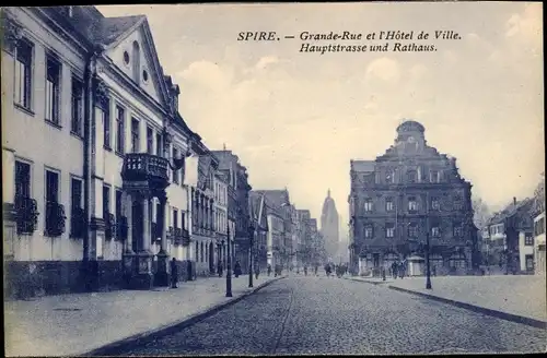 Ak Speyer am Oberrhein Rheinland Pfalz, Hauptstraße mit Rathaus