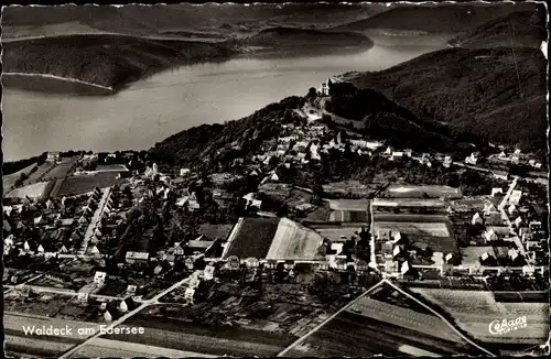 Ak Waldeck am Edersee Hessen, Luftbild