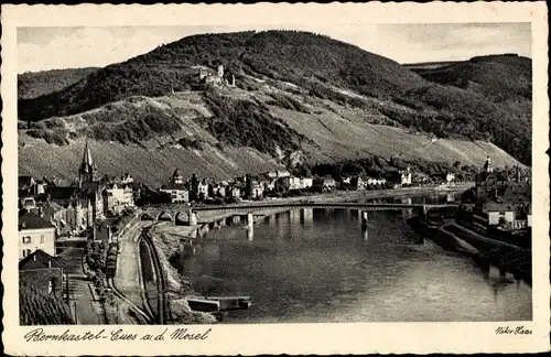 Ak Bernkastel Kues an der Mosel, Panorama, Brückenpartie