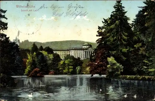 Ak Bad Wilhelmshöhe Kassel in Hessen, Schloss mit Lac