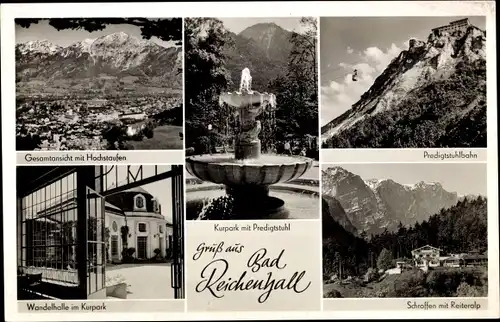 Ak Bad Reichenhall in Oberbayern, Gesamtansicht mit Hochstaufen, Wandelhalle, Kurpark, Schroffen