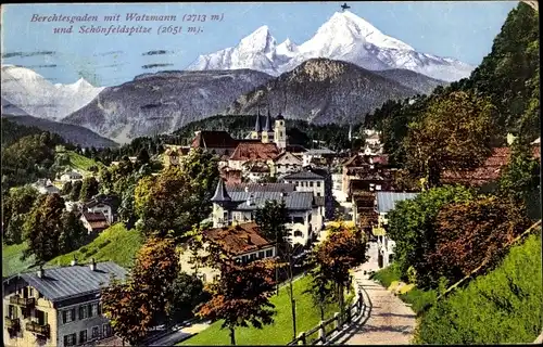 Ak Berchtesgaden in Oberbayern, Totalansicht, Watzmann, Schönfeldspitze