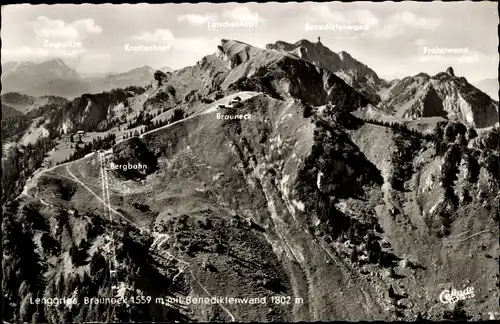 Ak Lenggries in Oberbayern, Brauneck, Benediktenwand, Bergbahn, Zugspitze, Krottenkopf