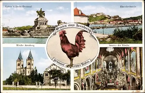 Ak Arenberg Koblenz am Rhein, Kaiser-Wilhelm-Denkmal, Ehrenbreitstein, Hahn