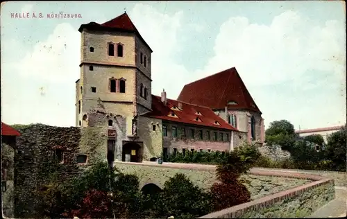 Ak Halle an der Saale, Moritzburg, Außenansicht, Brücke