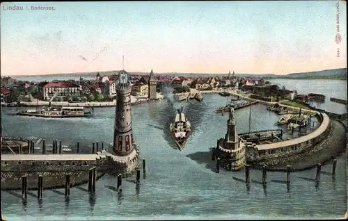 Ak Lindau am Bodensee Schwaben, Hafen, Leuchtturm