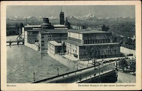 Ak München, Deutsches Museum mit neuen Studiengebäuden