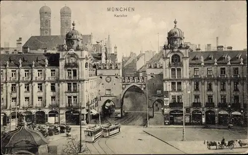 Ak München Bayern, Karlstor, Straßenbahnen