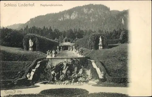 Ak Linderhof Ettal Oberbayern, Schloss Linderhof, Neptunsbrunnen