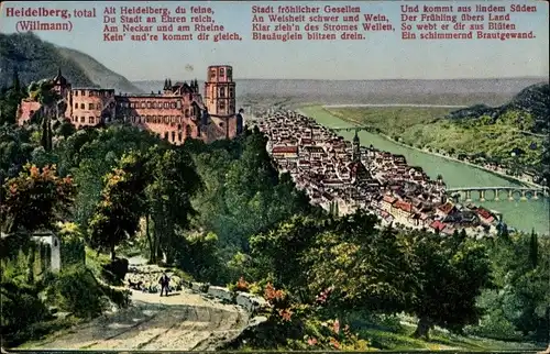 Ak Heidelberg am Neckar, Schlossruine, Totalansicht, Brücke