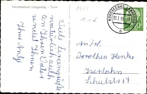 Ak Nordseebad Langeoog Ostfriesland, Wasserturm, Dünen