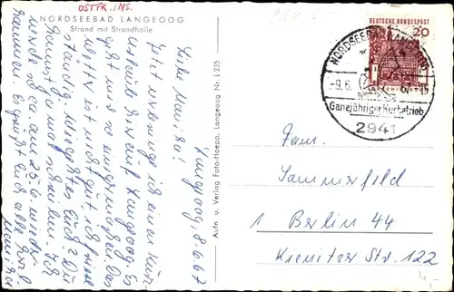 Ak Nordseebad Langeoog Ostfriesland, Strand mit Strandhalle