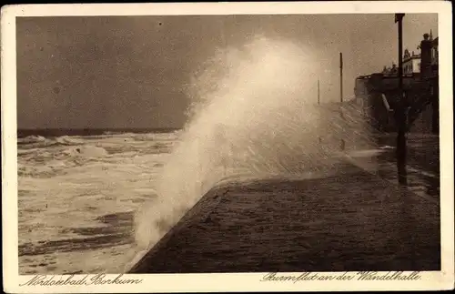 Ak Nordseebad Borkum in Ostfriesland, Sturmflut an der Wandelhalle
