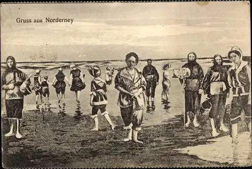 Ak Nordseebad Norderney Ostfriesland, Strand, Badegäste, Fischer